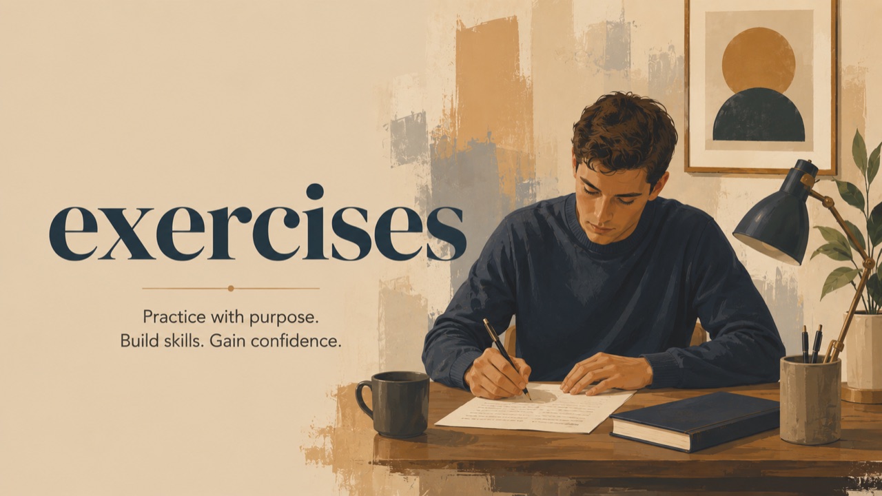 Exercises — Practice with purpose. Build skills. Gain confidence.